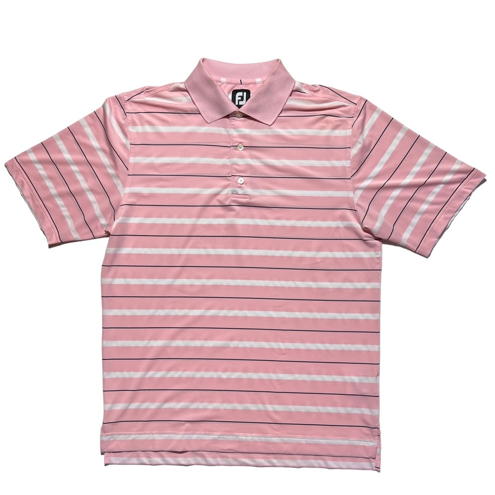 NWOT Footjoy Pink And White Striped Polo Shirt Men’s Size Medium M